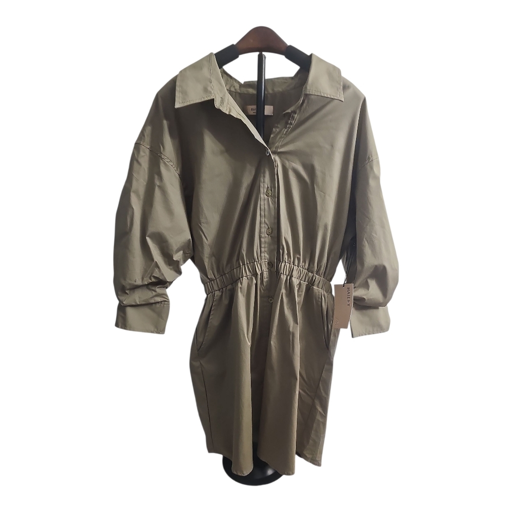 Bailey‎ /44 Olive Long Sleeve Dress Button Down Knee Length Green